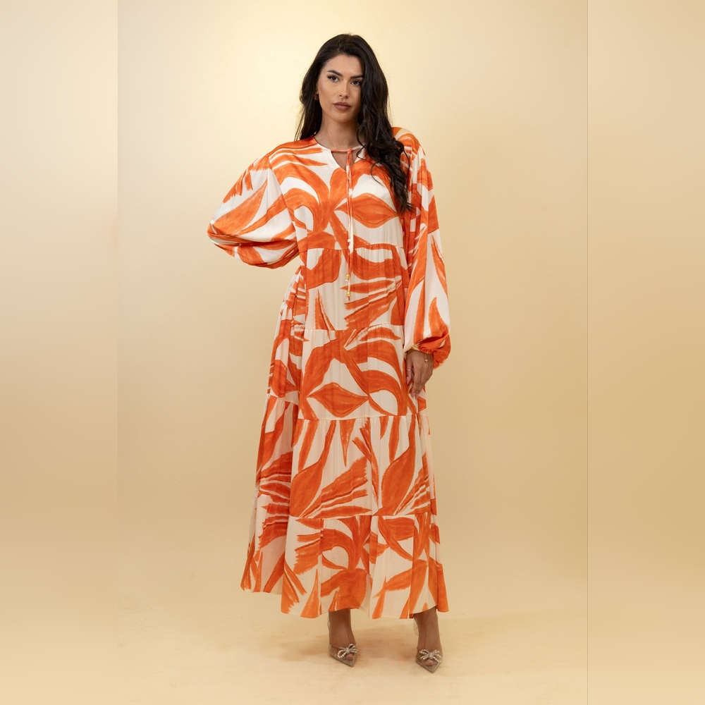 Elegant Orange and Cream Maxi Dress